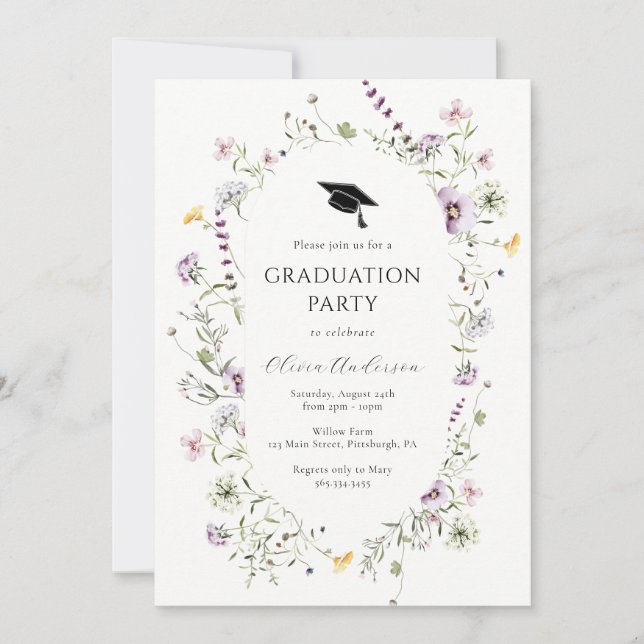 Purple Wildflower Graduation Party Invitation (Front)