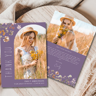 Purple Wildflower Graduation Photo Thank You Card