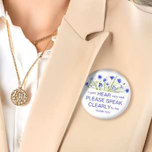 Purple wildflower hard of hearing pin badge deaf