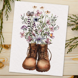 Purple Wildflower Hiking Boots Outdoor Postcard