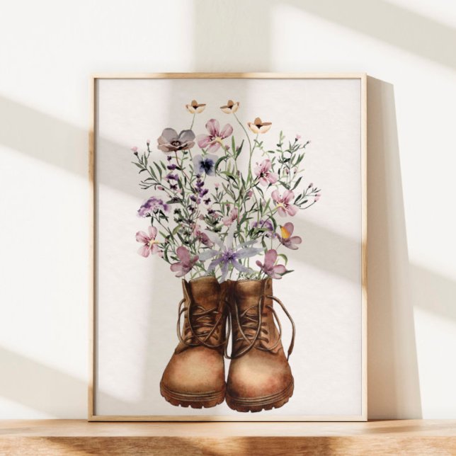 Purple Wildflower Hiking Boots Outdoor  Poster (Close Up)
