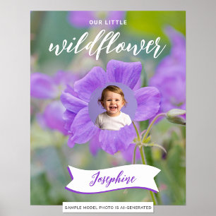 Purple Wildflower Kid's Custom Photo And Name Poster