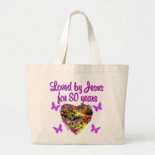 PURPLE WILDFLOWER LOVED BY JESUS FOR 80 YEARS LARGE TOTE BAG