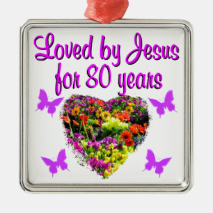 PURPLE WILDFLOWER LOVED BY JESUS FOR 80 YEARS METAL TREE DECORATION