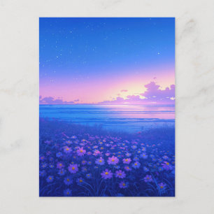 Purple Wildflower Meadow and Starry Sea Postcard