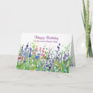 Purple Wildflower Meadow Happy Birthday Friend Card