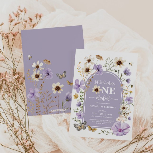 Purple Wildflower Miss Onederful 1st Birthday Invitation (Creator Uploaded)