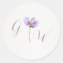 Purple Wildflower Monogram Wedding Round Sticker