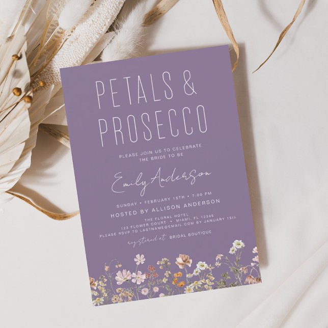 Purple Wildflower Petals & Prosecco Invitation Flyer (Creator Uploaded)