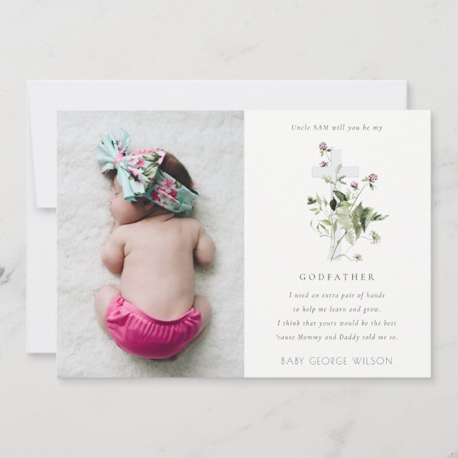 Purple Wildflower Photo Godfather Proposal Invite (Front)