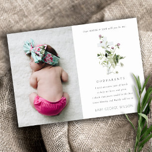 Purple Wildflower Photo Godparents Proposal Invite