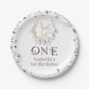 Purple Wildflower Photo Some Bunny 1st Birthday Paper Plate