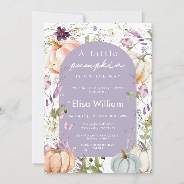 Purple Wildflower Pumpkin Baby Shower Garden Party Invitation (Front)