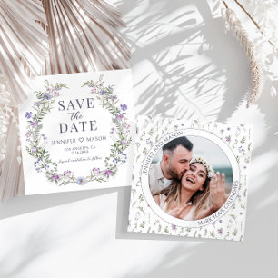 Purple wildflower Save the Date photo invitation