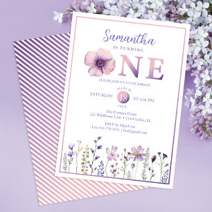 Purple Wildflower She Is Turning One Invitation