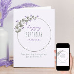 Purple Wildflower Simple Personalised Birthday Card<br><div class="desc">Personalised Happy Birthday card with simple wreath of purple wildflowers and sweet typography. Dainty and simple design with gentle colour palette of pastel lilac,  purple and green. You have the option to edit the greeting on the front and the inside is blank for you to personalise as you wish.</div>