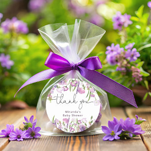 Purple Wildflower Thank You Classic Round Sticker