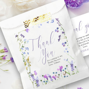Purple Wildflower Thank You Script Favour Bags