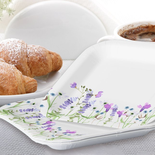 Purple Wildflower Theme Delicate Floral Border  Paper Plate (Paper party plates with delicate wild flowers from my Purple Wildflower Collection.)