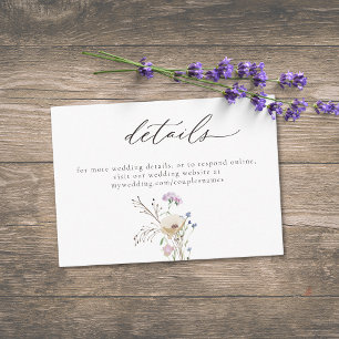 Purple Wildflower Watercolor Minimalist Wedding Enclosure Card
