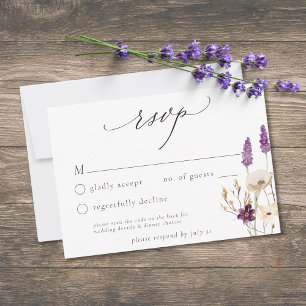 Purple Wildflower Watercolor Minimalist Wedding QR RSVP Card