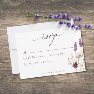 Purple Wildflower Watercolor Minimalist Wedding RSVP Card