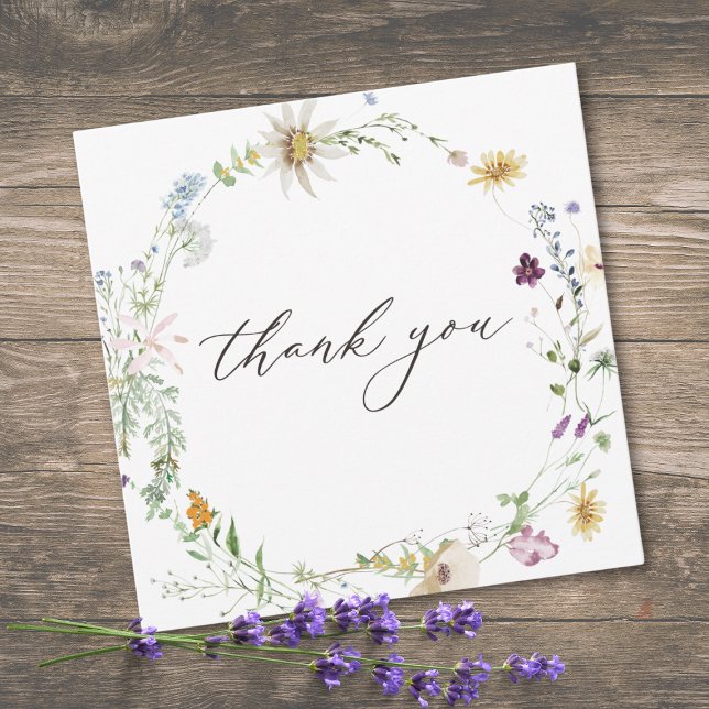 Purple Wildflower Watercolor Minimalist Wedding Thank You Card (Purple Wildflower Watercolor Minimalist Wedding Thank You Card)
