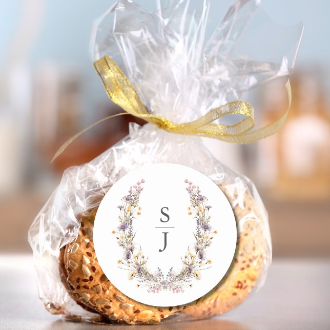 Purple Wildflower Wedding Classic Round Sticker (Creator Uploaded)