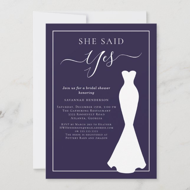 Purple Wildflower Wedding Dress Bridal Shower Invitation (Front)