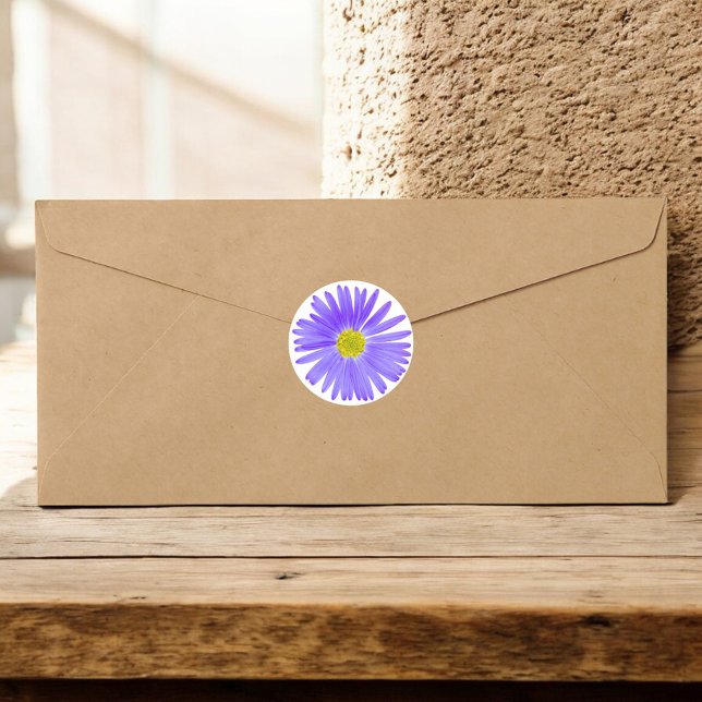 Purple Wildflower With Yellow Centre Photograph Classic Round Sticker (purple wildflower round 1.5" sticker)