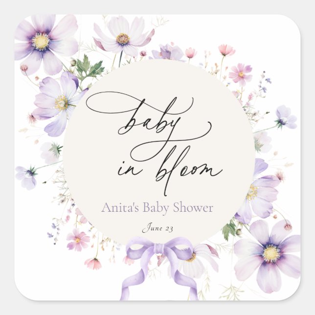 Purple Wildflower Wreath Baby in Bloom Square Sticker (Front)
