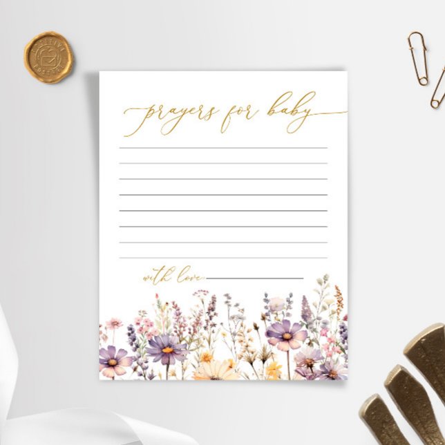 Purple Wildflowers Baby Shower Prayer Card (Creator Uploaded)