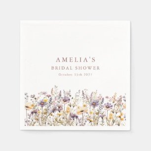 Purple Wildflowers Border Bridal Shower Custom Napkin