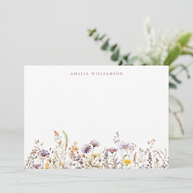Purple Wildflowers Border Bridal Shower Custom Thank You Card (Standing Front)