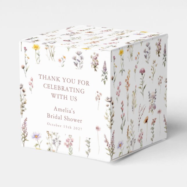 Purple Wildflowers Bridal Shower Custom Thank You Favour Box (Front Side)