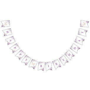 Purple wildflowers butterflies Happy birthday Bunting