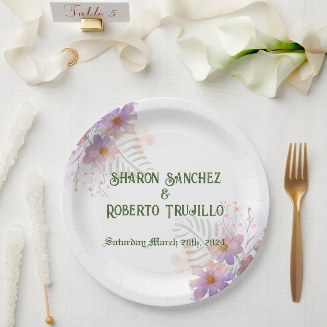 Purple Wildflowers  Card Paper Plate (Wedding)