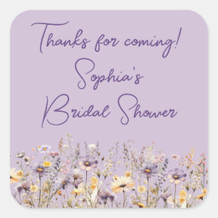Purple Wildflowers Floral Lavender Shower Favours Square Sticker
