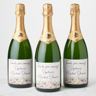 Purple Wildflowers Floral Off White Shower Favours Sparkling Wine Label