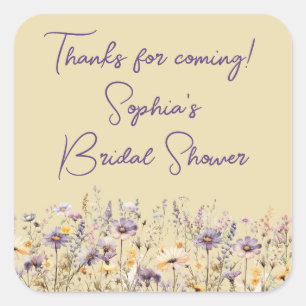 Purple Wildflowers Floral Yellow Shower Favours Square Sticker