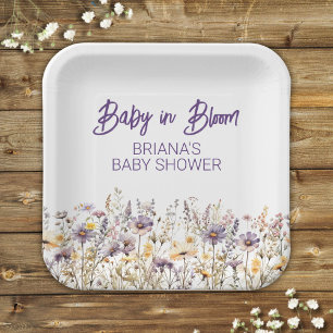 Purple Wildflowers Gender Neutral Baby Shower Paper Plate