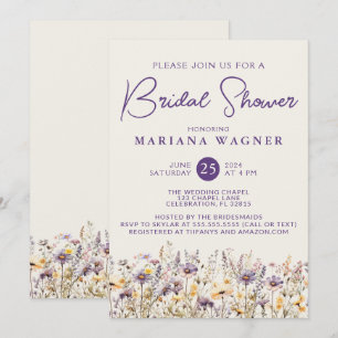 Purple Wildflowers Off White Bridal Shower Invitation