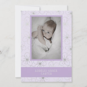 Purple Wildflowers Silver Photo Naming Ceremony Card