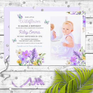 Purple Wildflowers Theme Girl's Birthday Party Invitation
