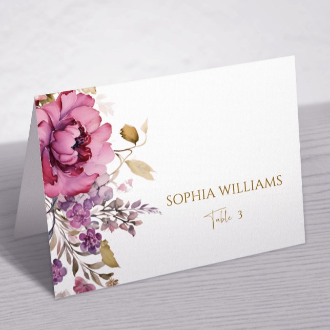 Purple Wildflowers Wedding Place Card (Creator Uploaded)