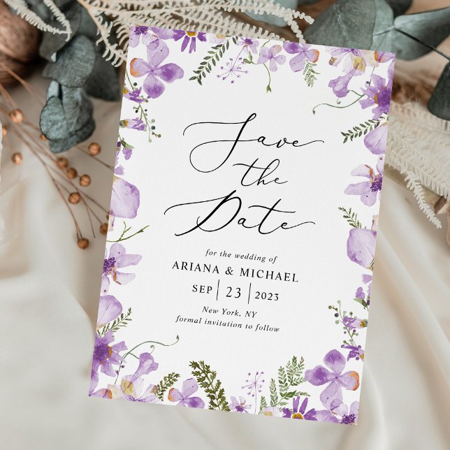 Purple Wildflowers Wedding Save The Date Cards  (Creator Uploaded)