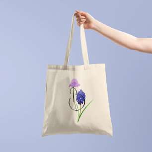 Purple wildflowers with your initial 1 side tote bag