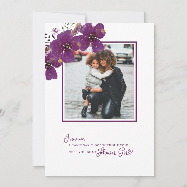 Purple Will You Be My Flower Girl Proposal Photo Invitation (Front)