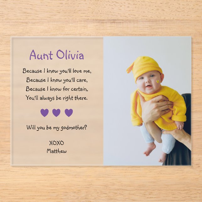 Purple Will You Be My Godmother Proposal Baptism Acrylic Invitations (Front)