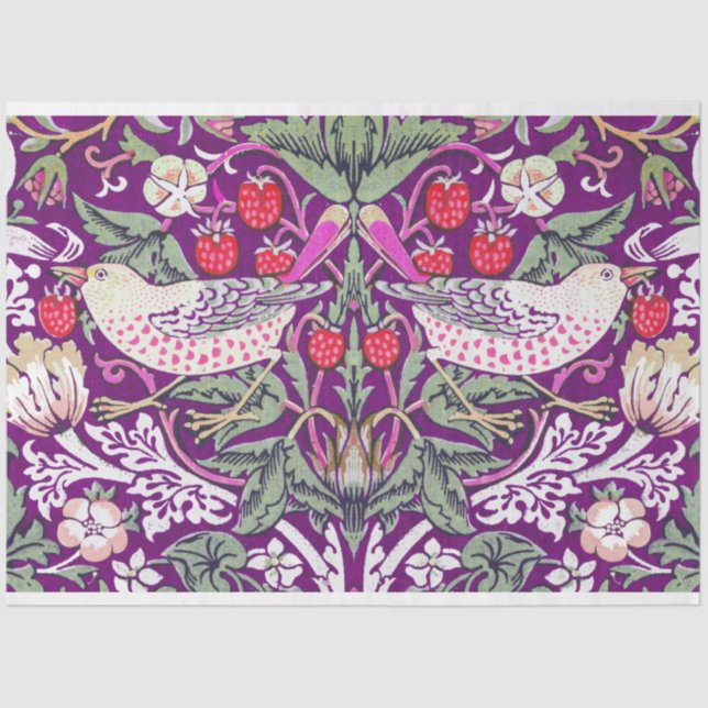 Purple William Morris Strawberry Thief  Tissue Paper (Front)